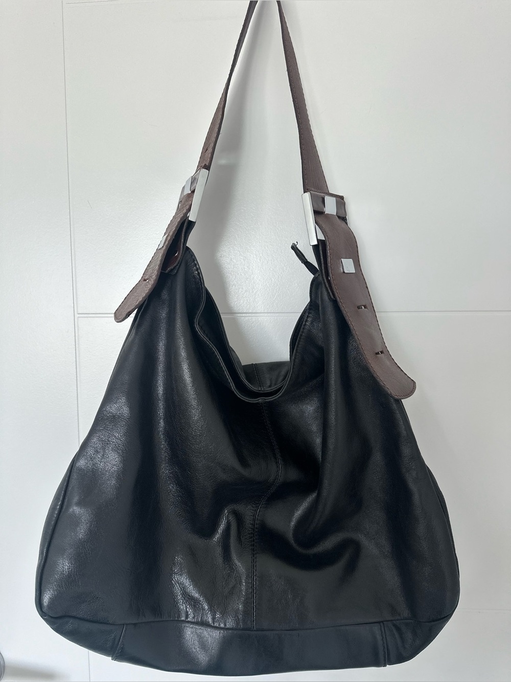 Arnold Churgin Genuine Leather Hobo Bag with Brown Strap